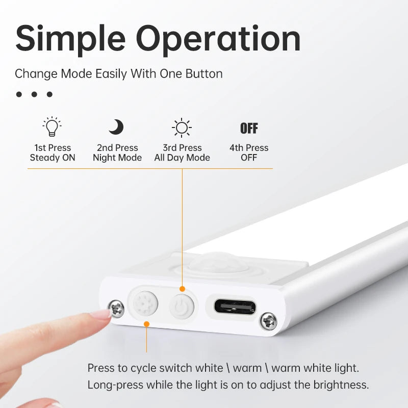 LED Motion Sensor Closet Light - Rechargeable, Wireless, Stick-On