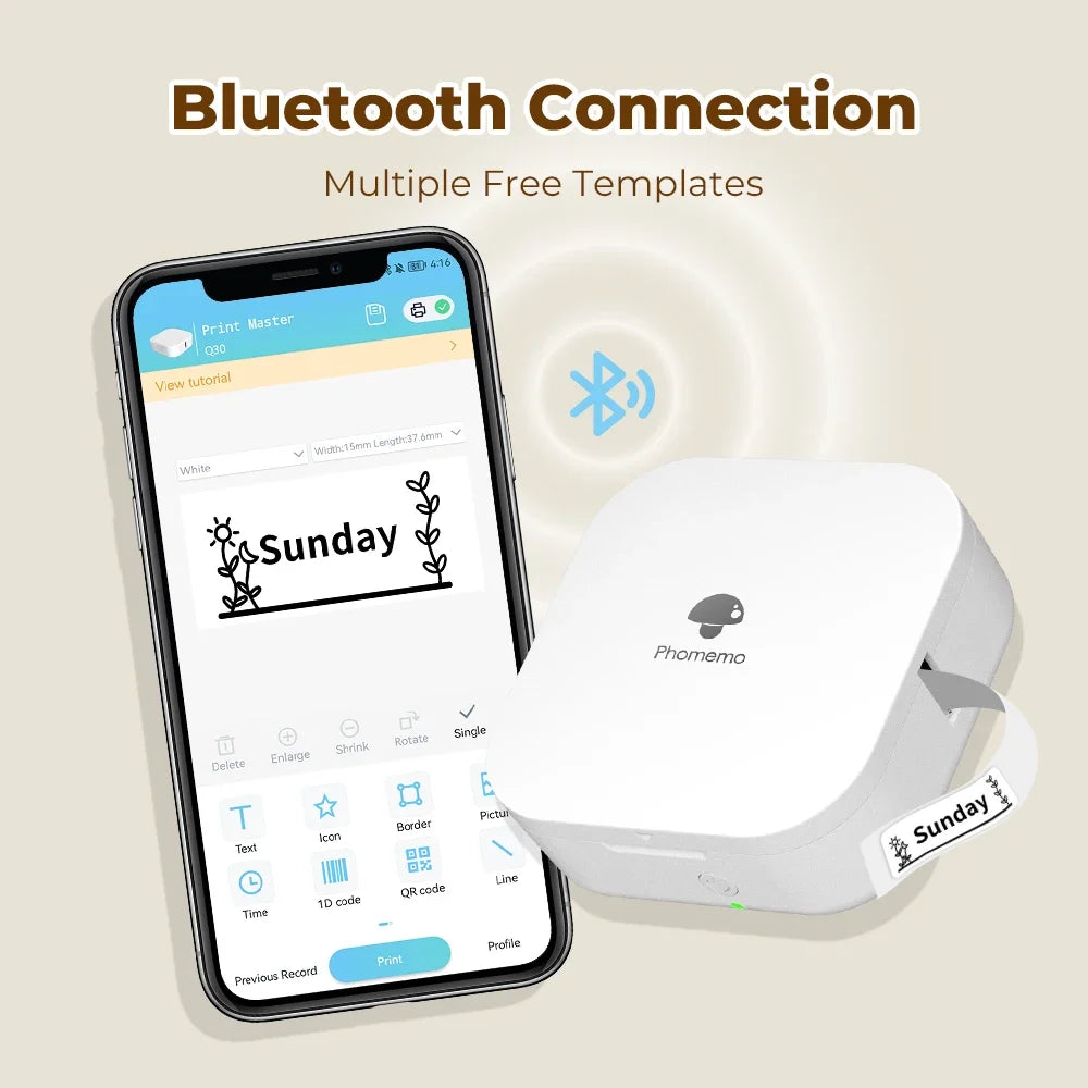 Phomemo Q30 Label Portable Label Printer - Wireless Bluetooth Mini Printer with Sticker Roll Options