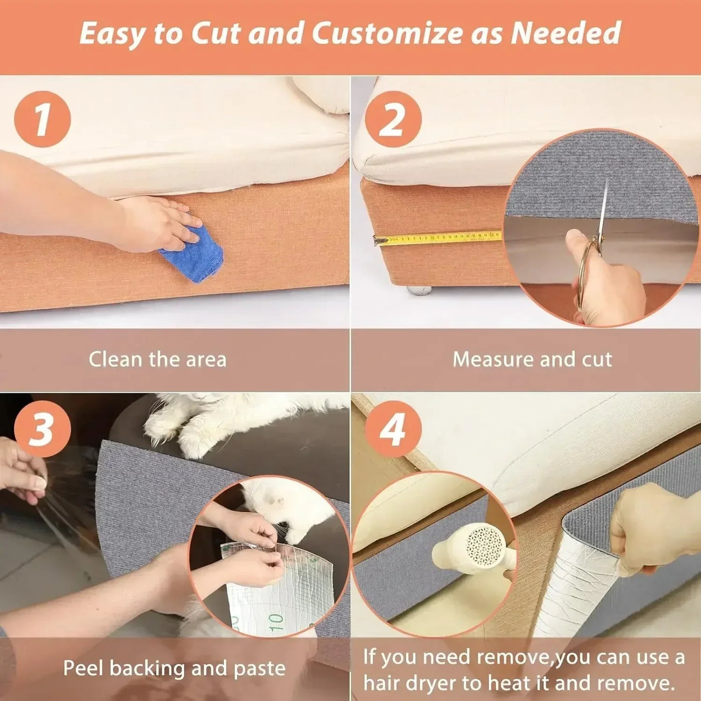 Cat Scratcher Sofa Protector Mat - Self-Adhesive Furniture Guard