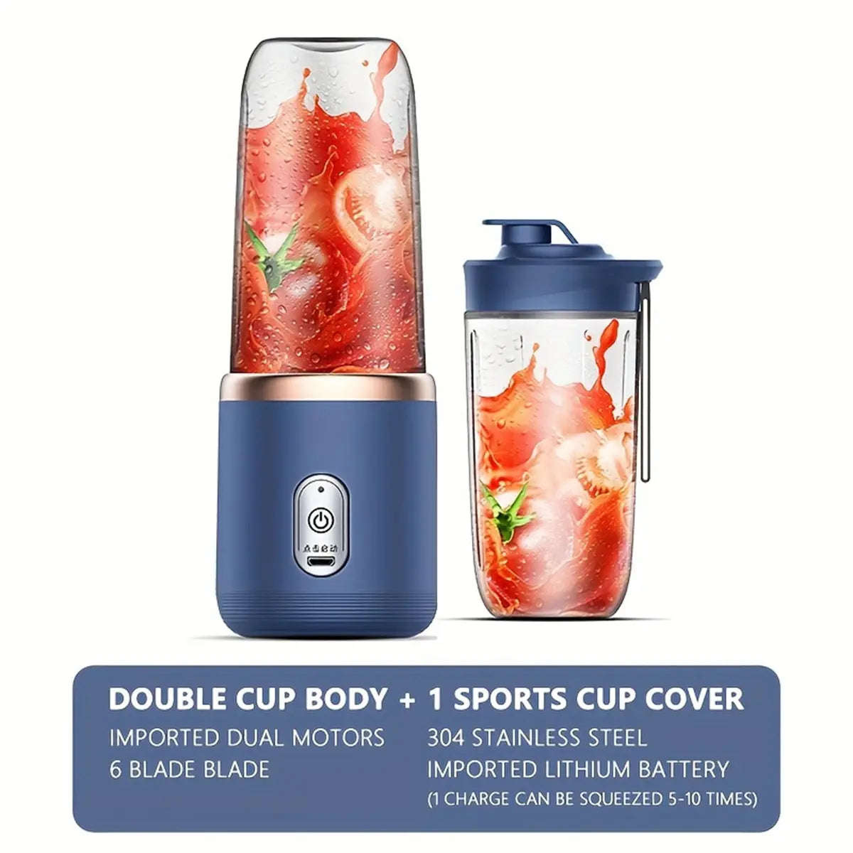 Portable Double Cup Blender - USB Rechargeable Smoothie Maker